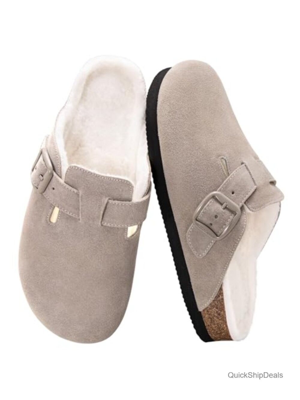 Women's Faux Suede Clogs with Fur Lining, Anti-Slip Sole